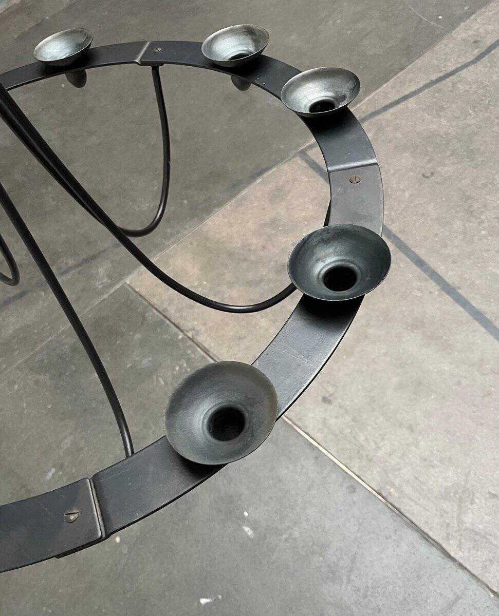 Vintage wrought iron candlestick chandelier by Ehlén Johansson for Ikea, 1990s.