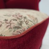 1970s, Danish highback armchair, red furniture velour, ash wood.