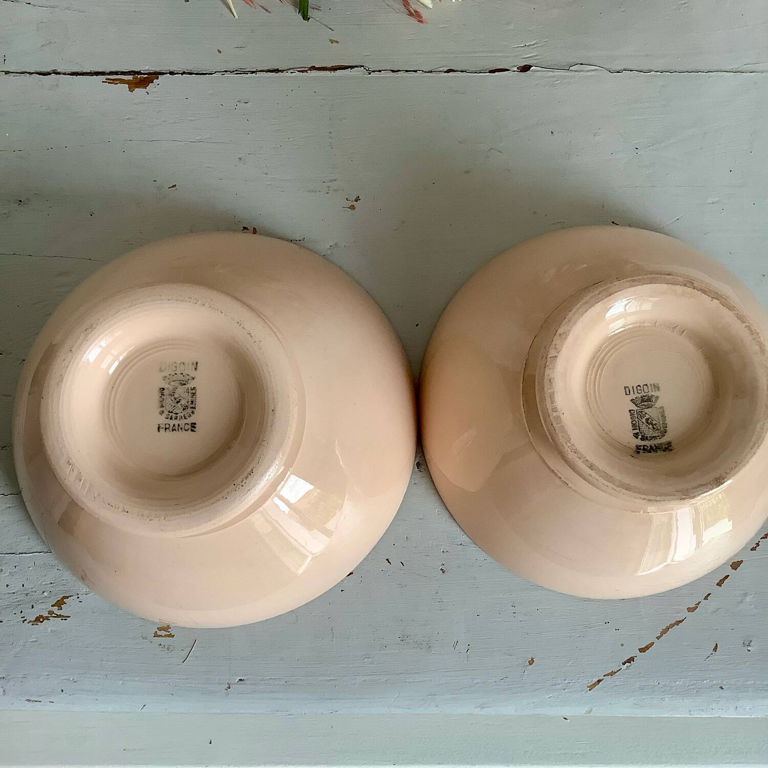 2 powder pink Digoin bowls