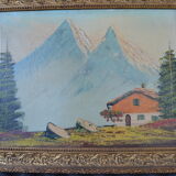 Ancient painting 19th century mountain landscape