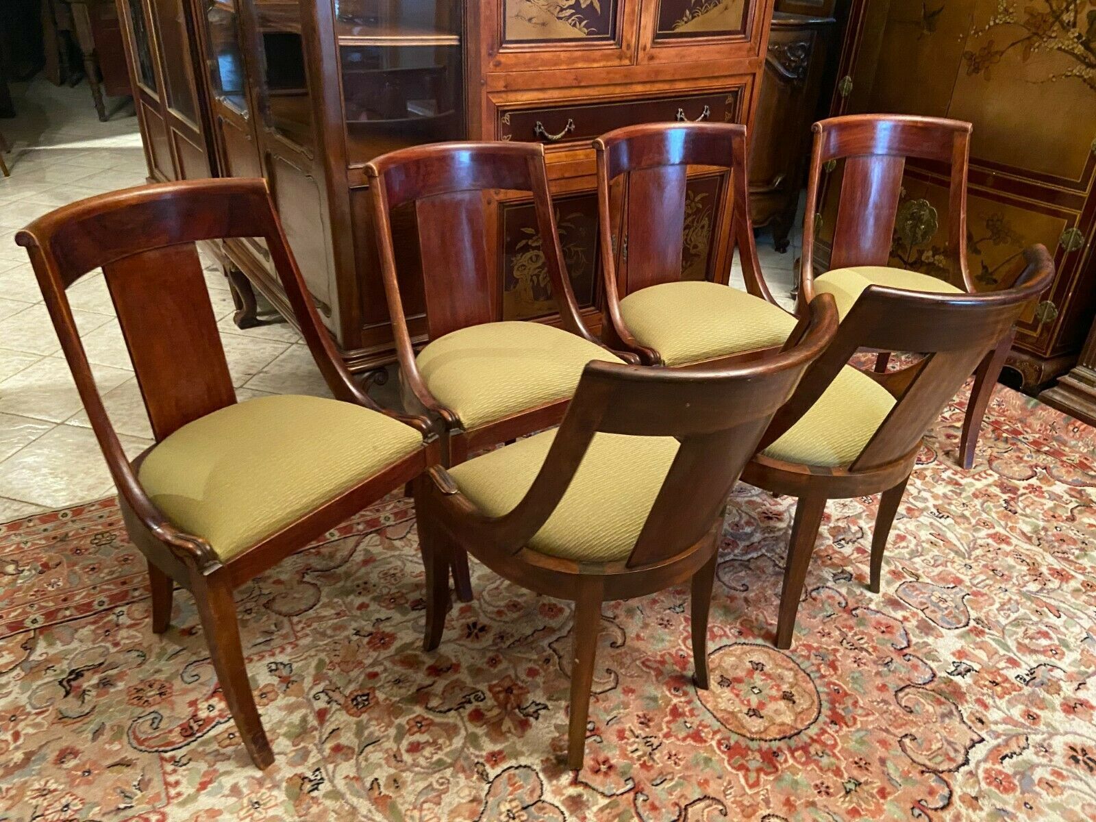 Set of 6 mahogany gondola chairs Empire style XIXth