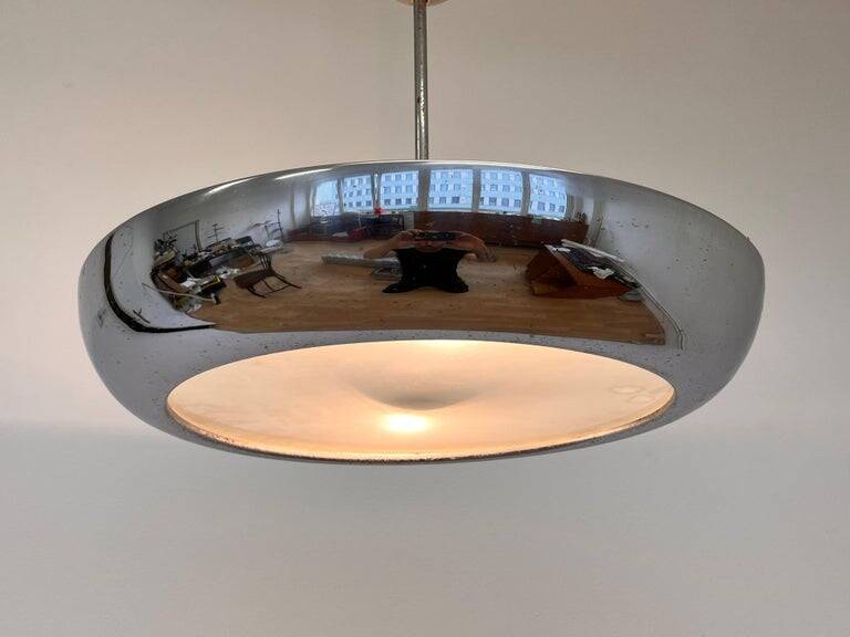 Chrome Bauhaus / Functionalism Pendant UFO by Napako, 1940s