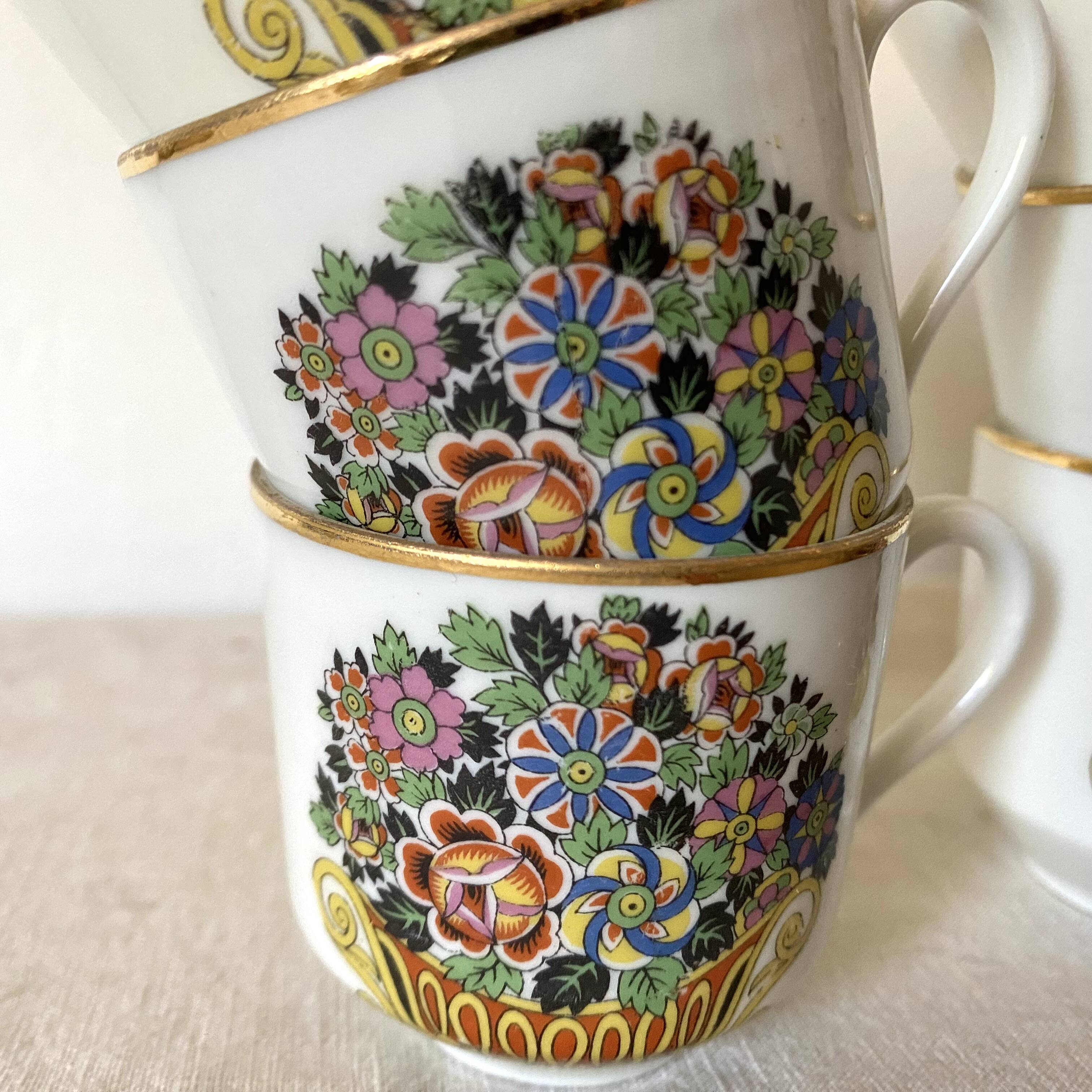 Floral coffee cups in Limoges porcelain
