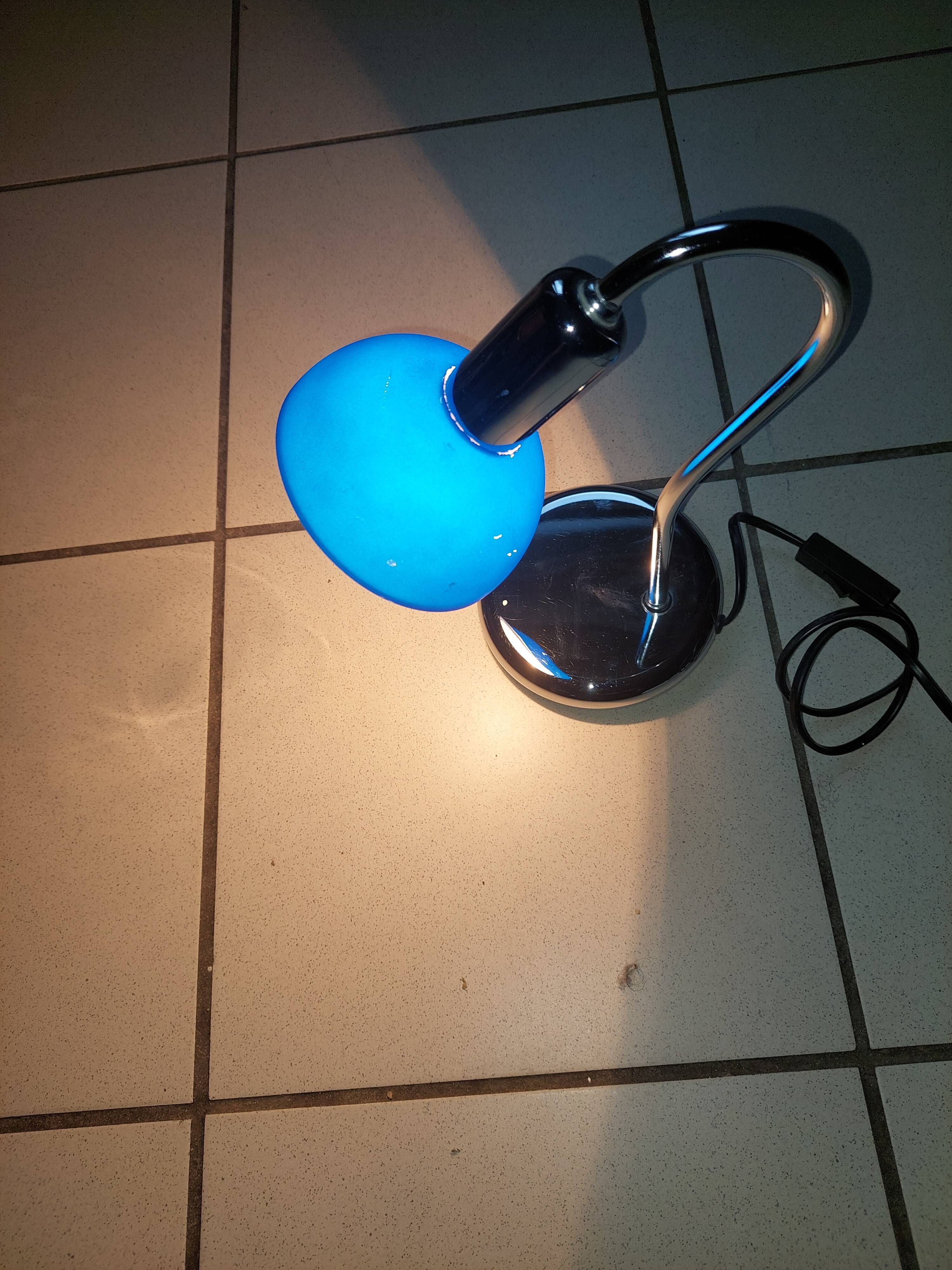 Table lamp chromed metal and glass globe used