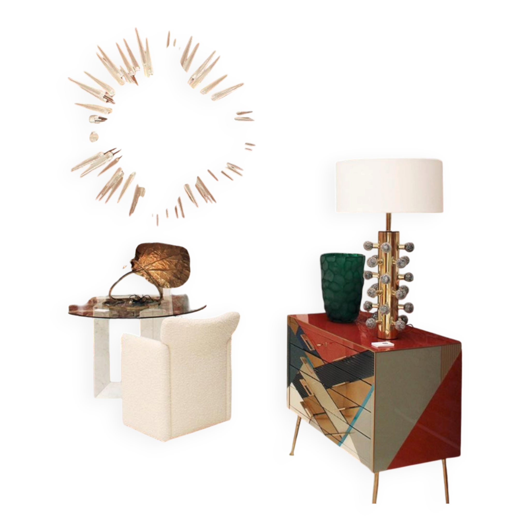 Mid Century Style Sputnik Lamp, Murano Glass and Brass Italian Chandelier