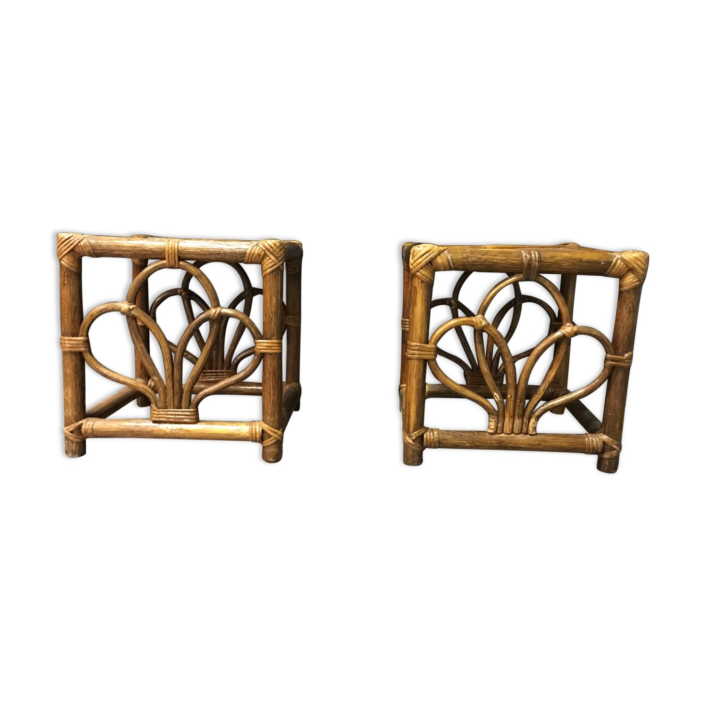 Pair of bamboo rattan bedsides