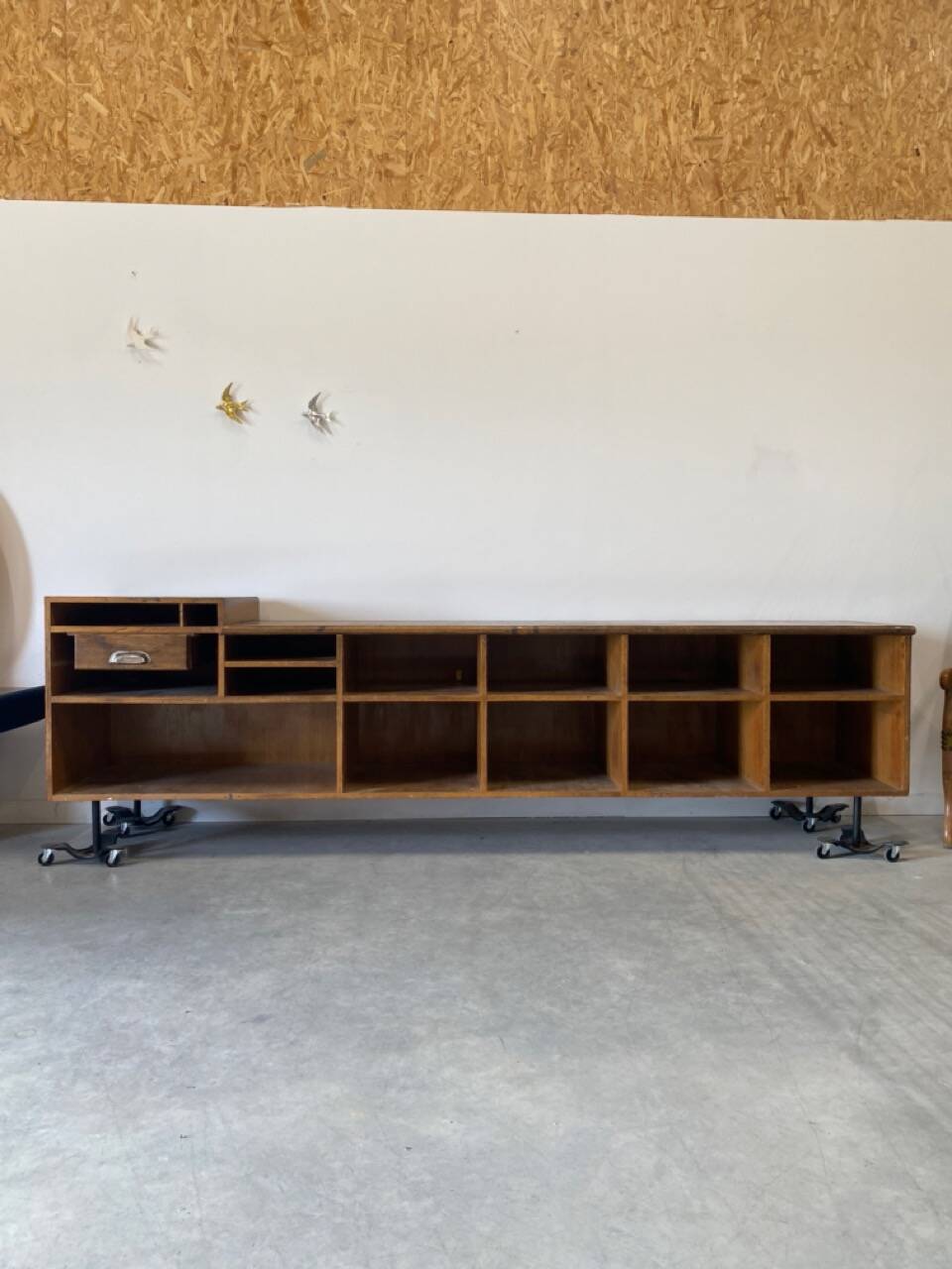Vintage shop counter made of wood and metal