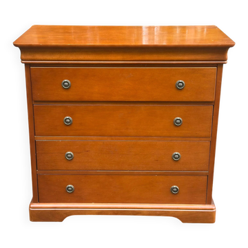 Chest of drawers with 4 drawers in Louis Philippe style, stained cherry wood, 1980.