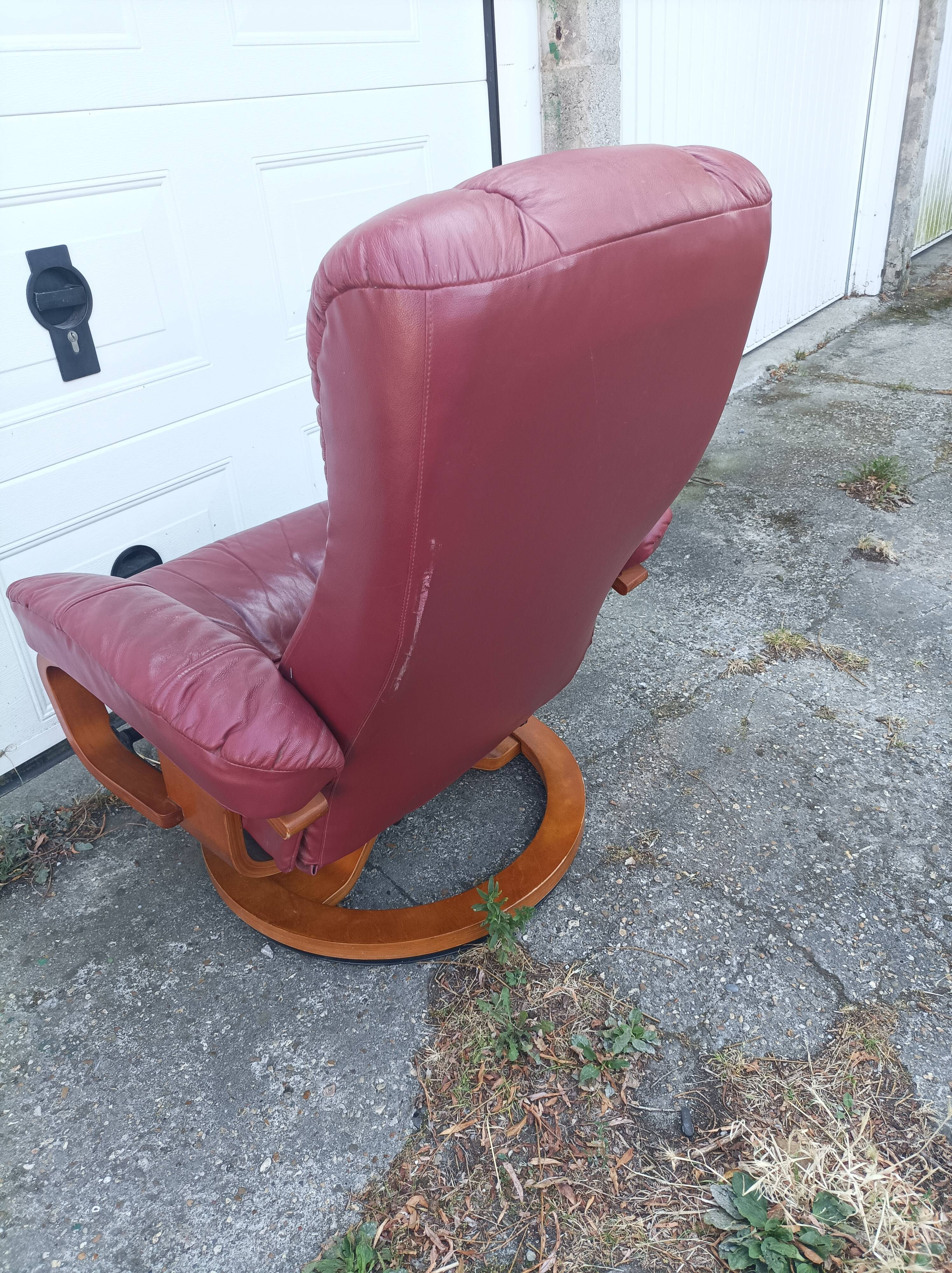 Old armchair on vintage leather foot + foot rest