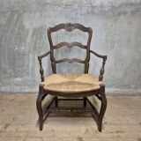 French provincial oak armchair with woven seat, early 20th century, France