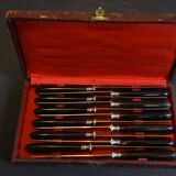 Box of 12 table knives, horn handles