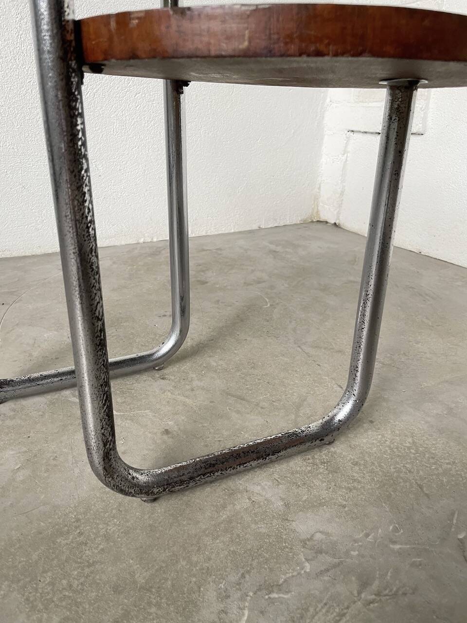 Sellette console art déco Bauhaus bois et chrome