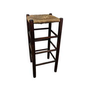 Tabouret haut en bois et paille