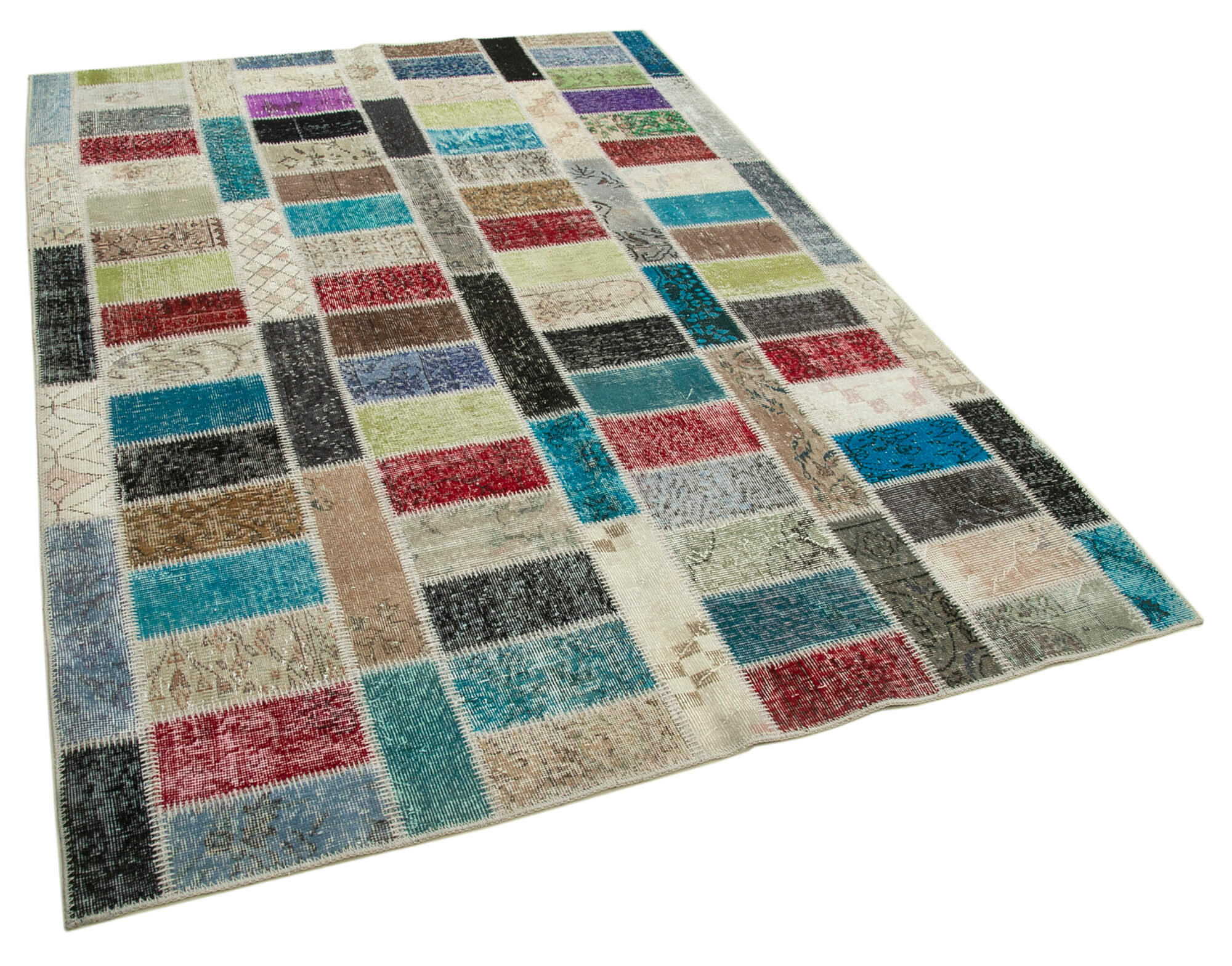 Handwoven anatolian contemporary 178 cm x 246 cm multicolor patchwork carpet