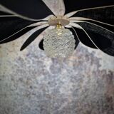 12-blade aerial suspension in rattan and black linen with vintage globe