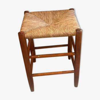 Tabouret bois et paille années 50