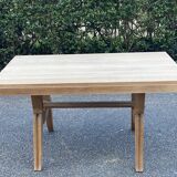 Renovated art deco table in solid oak, rectangular, extendable, 220cm