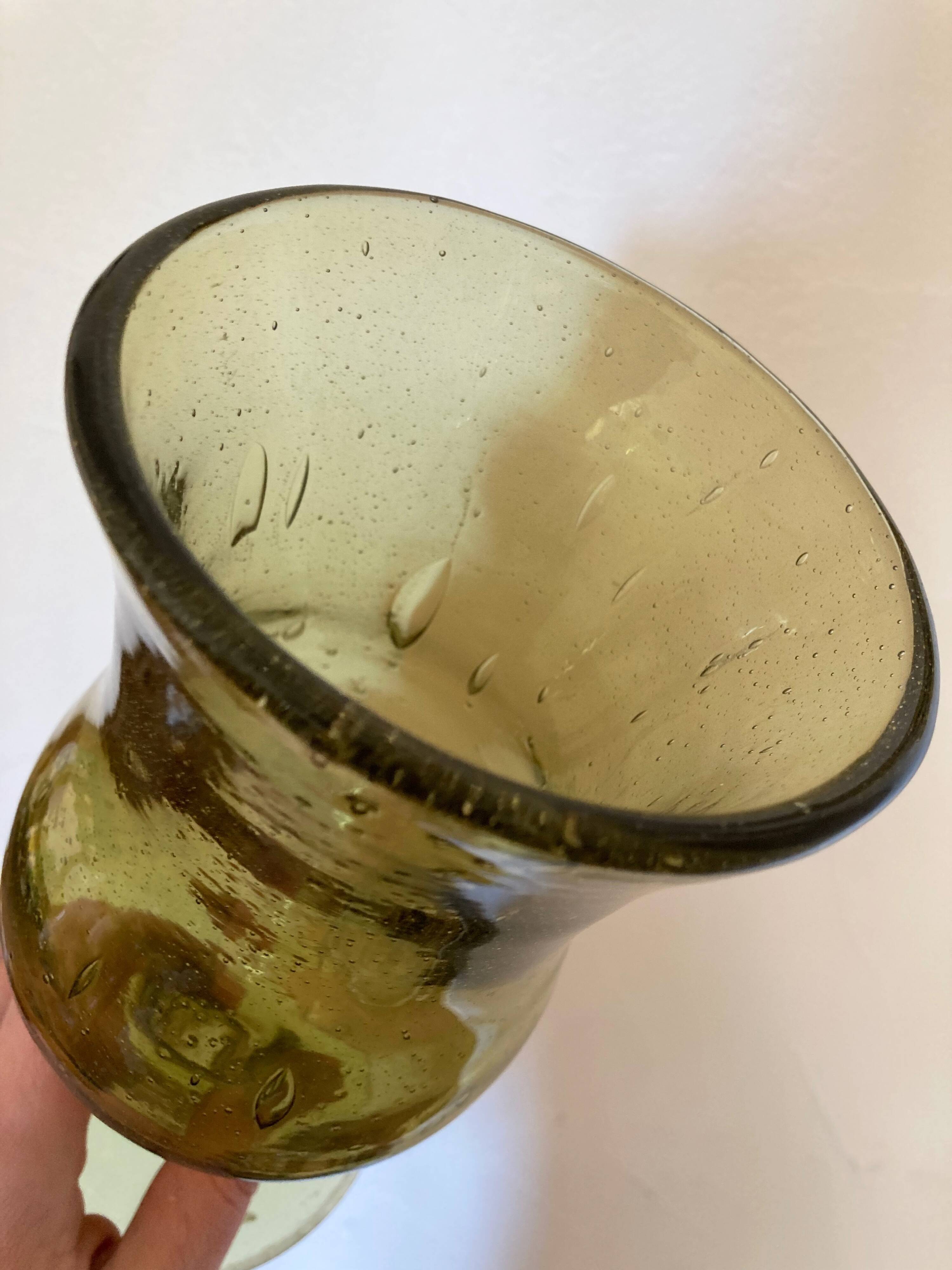 Bubbled glass vase, Biot style, moss green