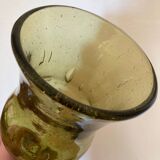 Bubbled glass vase, Biot style, moss green