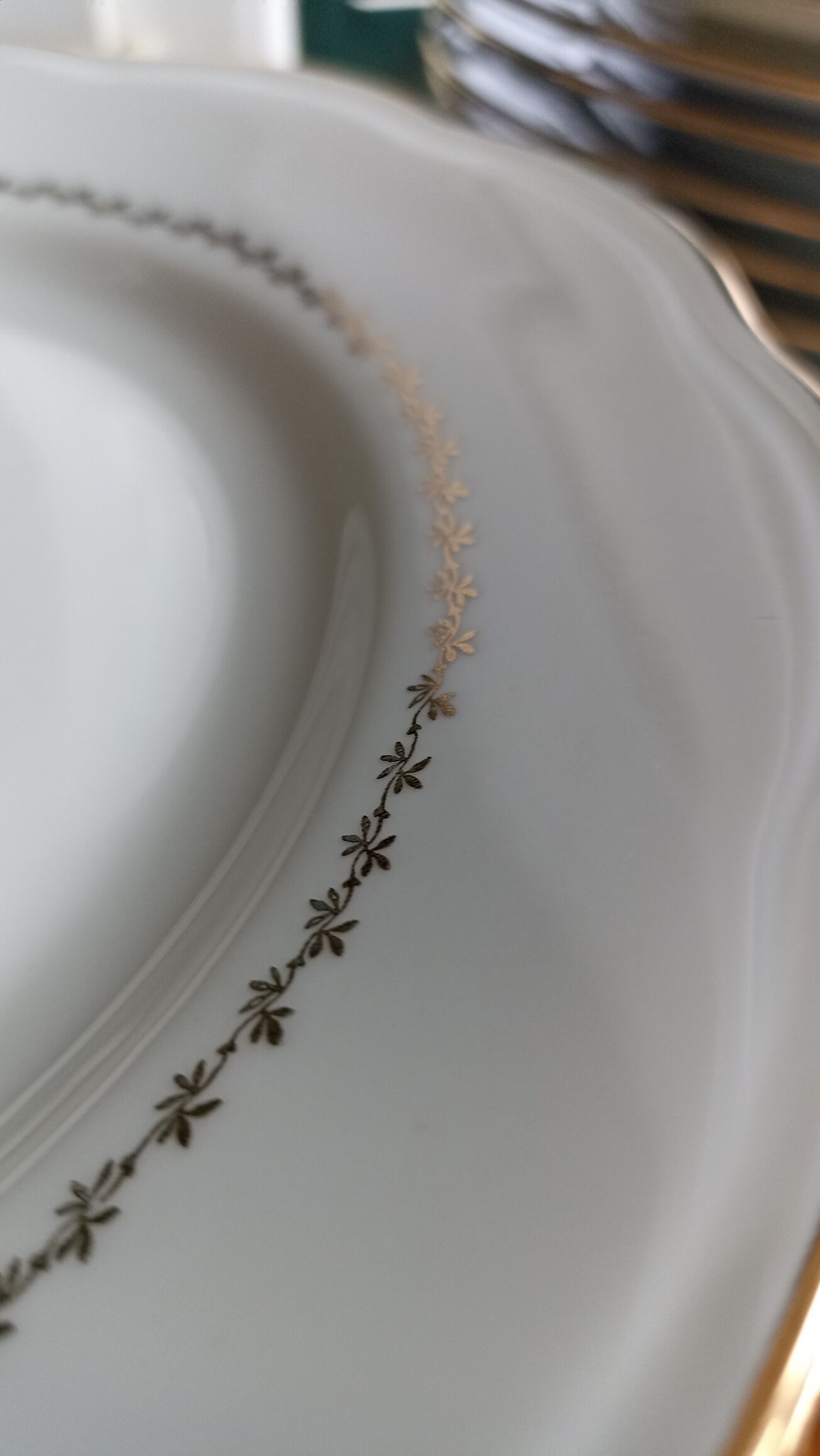 12 flat plates in SFP porcelain - White and Gold