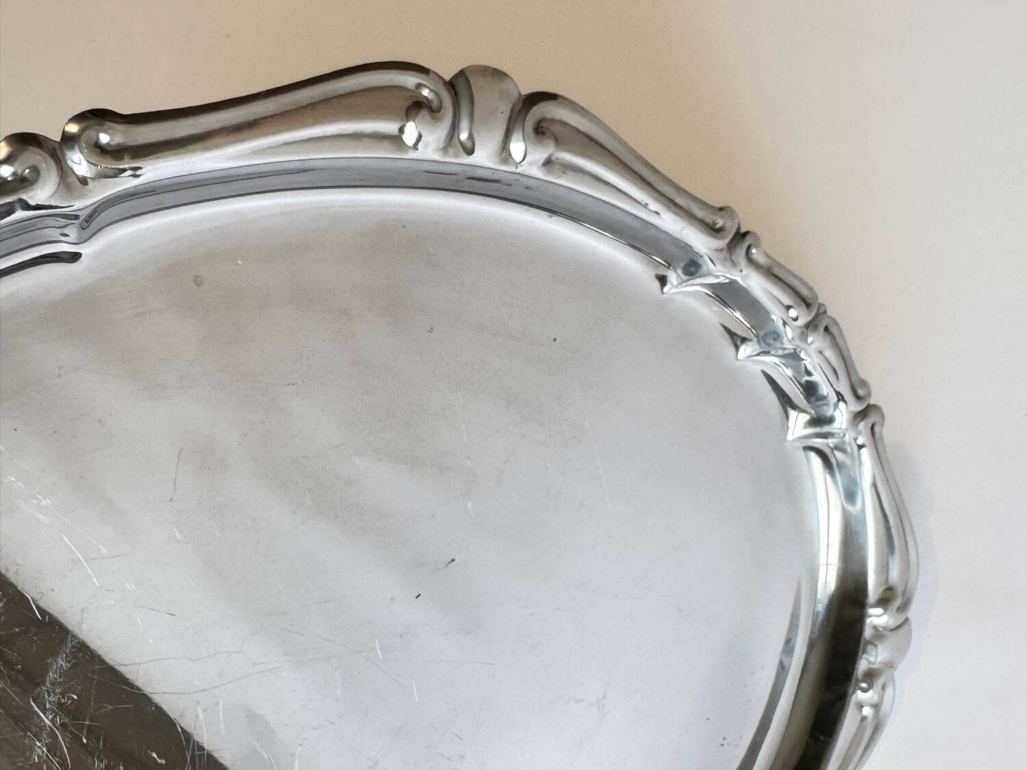 Vintage Mid Century Modern Baroque pattern stainless steel serving tra