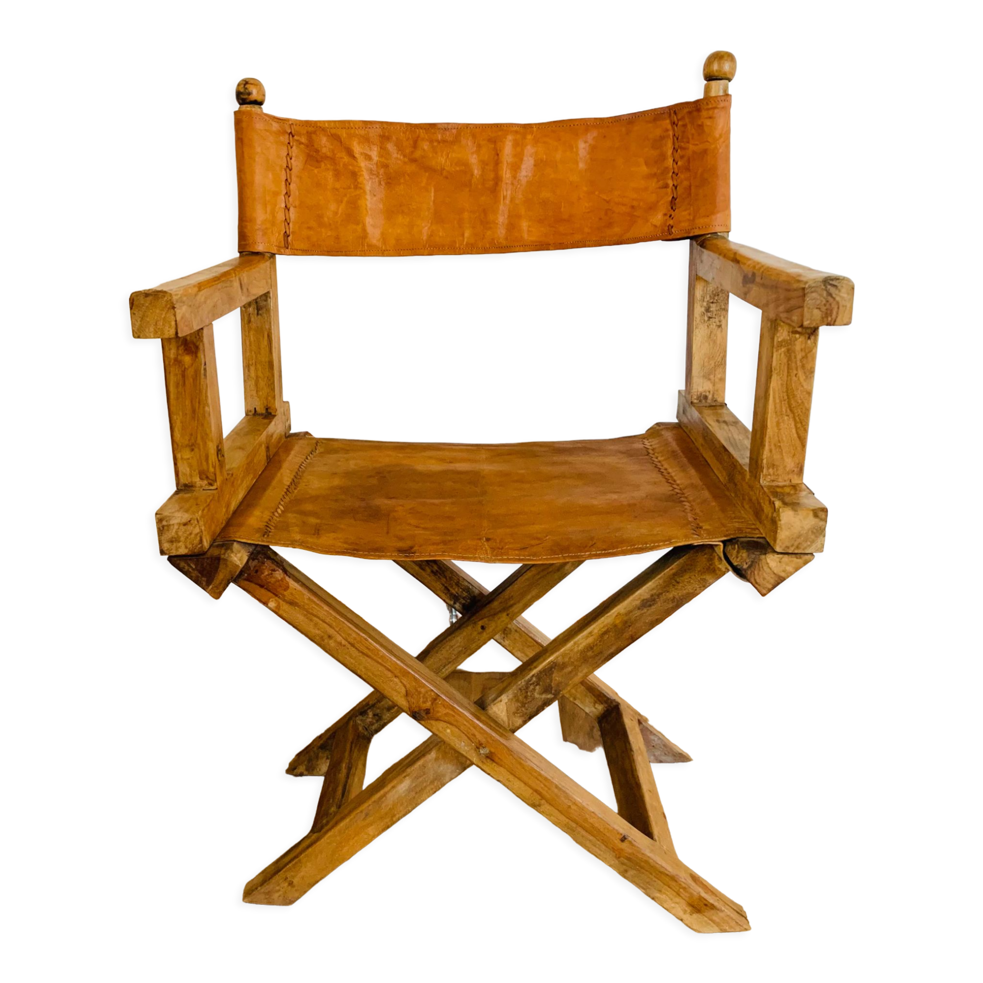 Fauteuil pliant bois et cuir