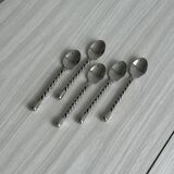 5 small twisted silver metal teaspoons
