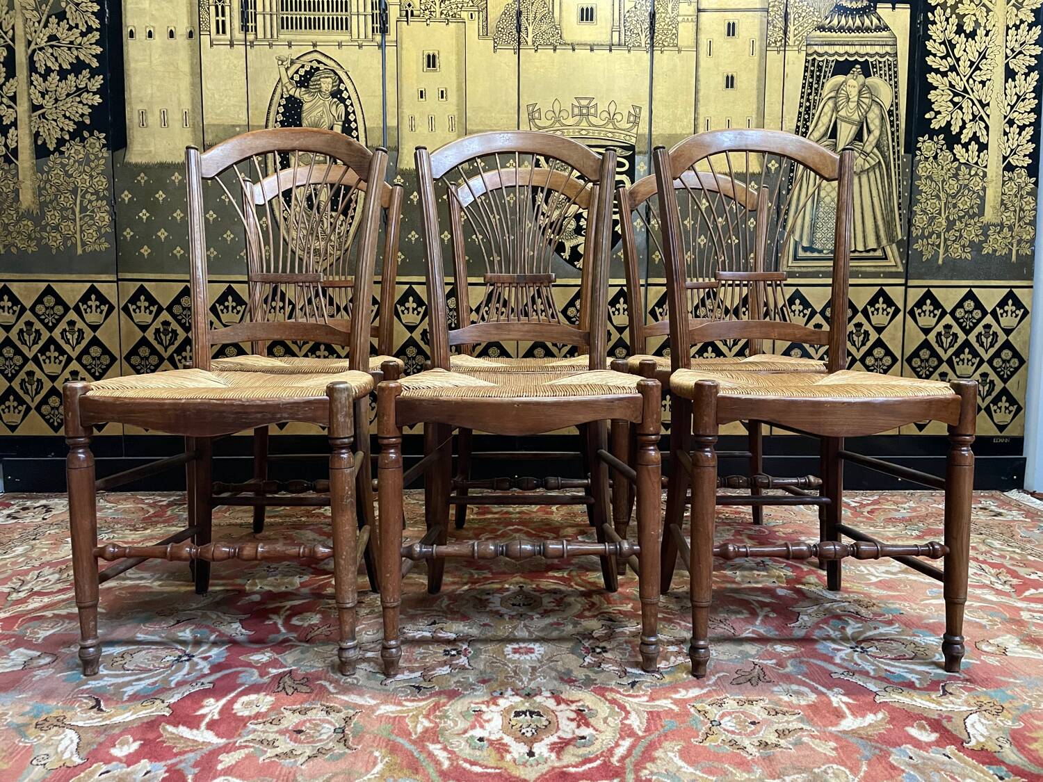 Suite of 6 Provençal straw chairs