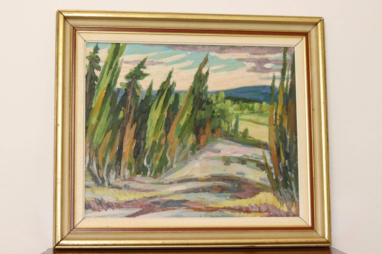 Oil painting on Swedish panel from the mid-century "Forest Landscape" - Vintage and framed