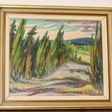Oil painting on Swedish panel from the mid-century "Forest Landscape" - Vintage and framed