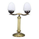 1930s Secession brass and glass dual desk lamp, Czechoslovakia
