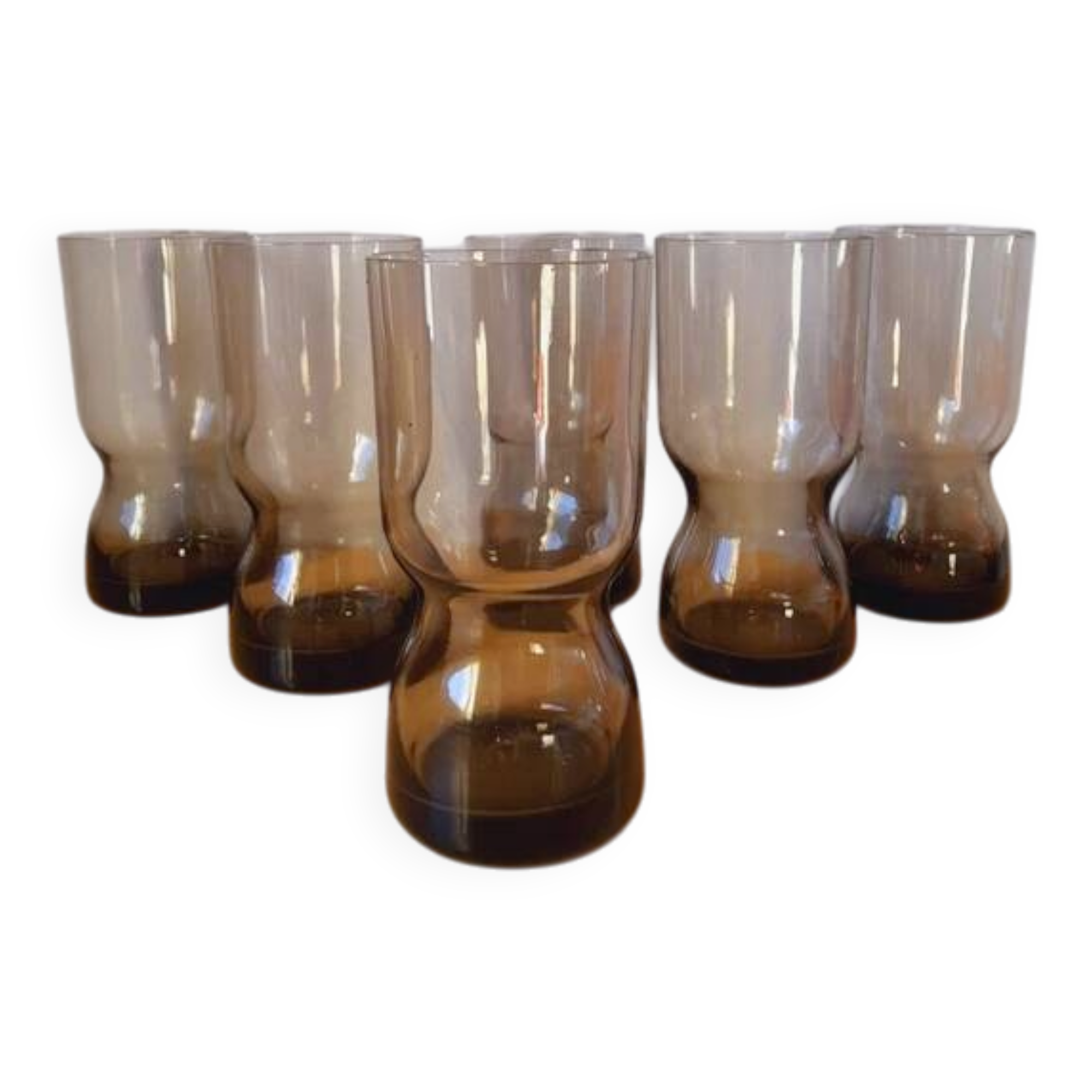 Service en verre fumé, verre et carafe 1970