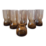 Service en verre fumé, verre et carafe 1970