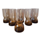 Smoked glass service, glass and carafe, 1970
