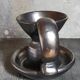 1950s iridescent black ceramic hand candle holder