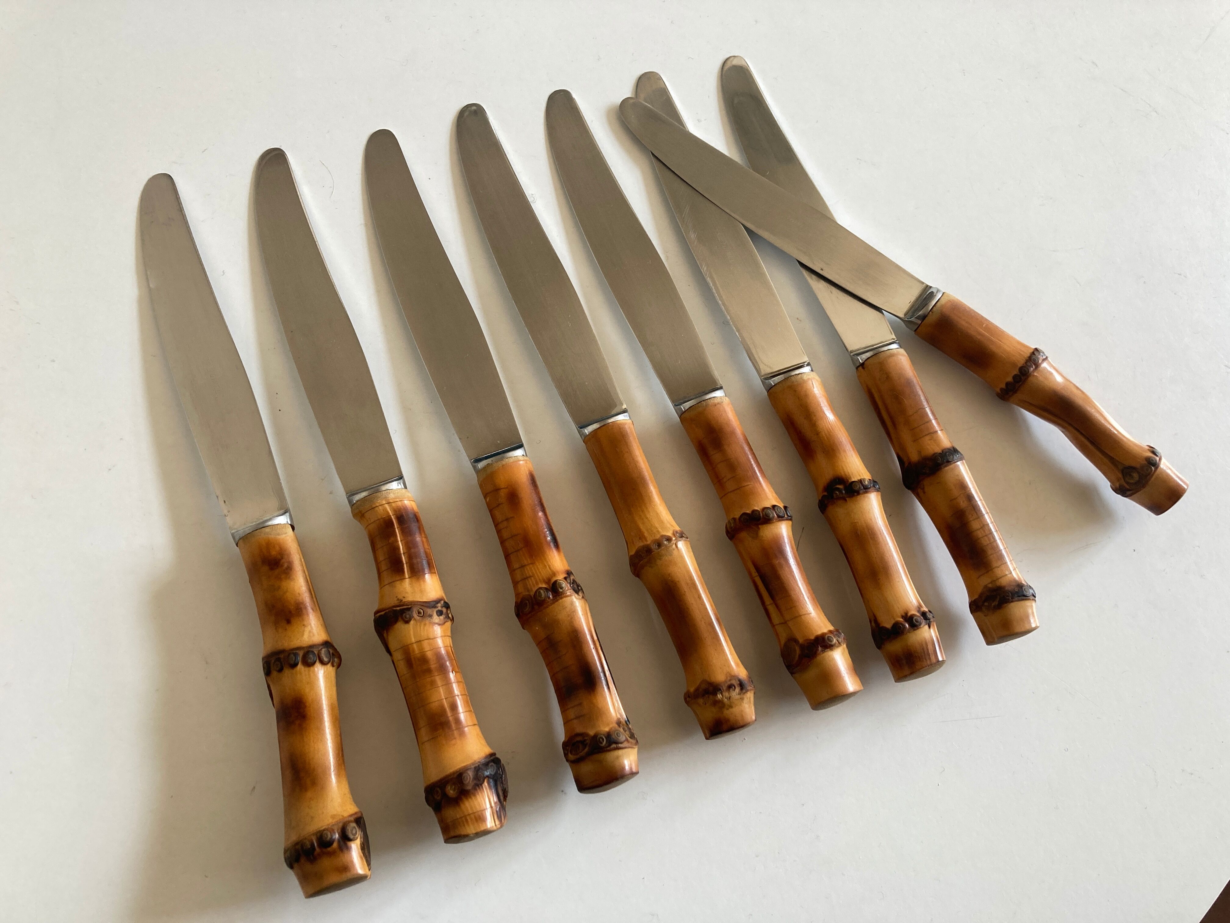 Set of 8 knives bamboo sleeves 1960