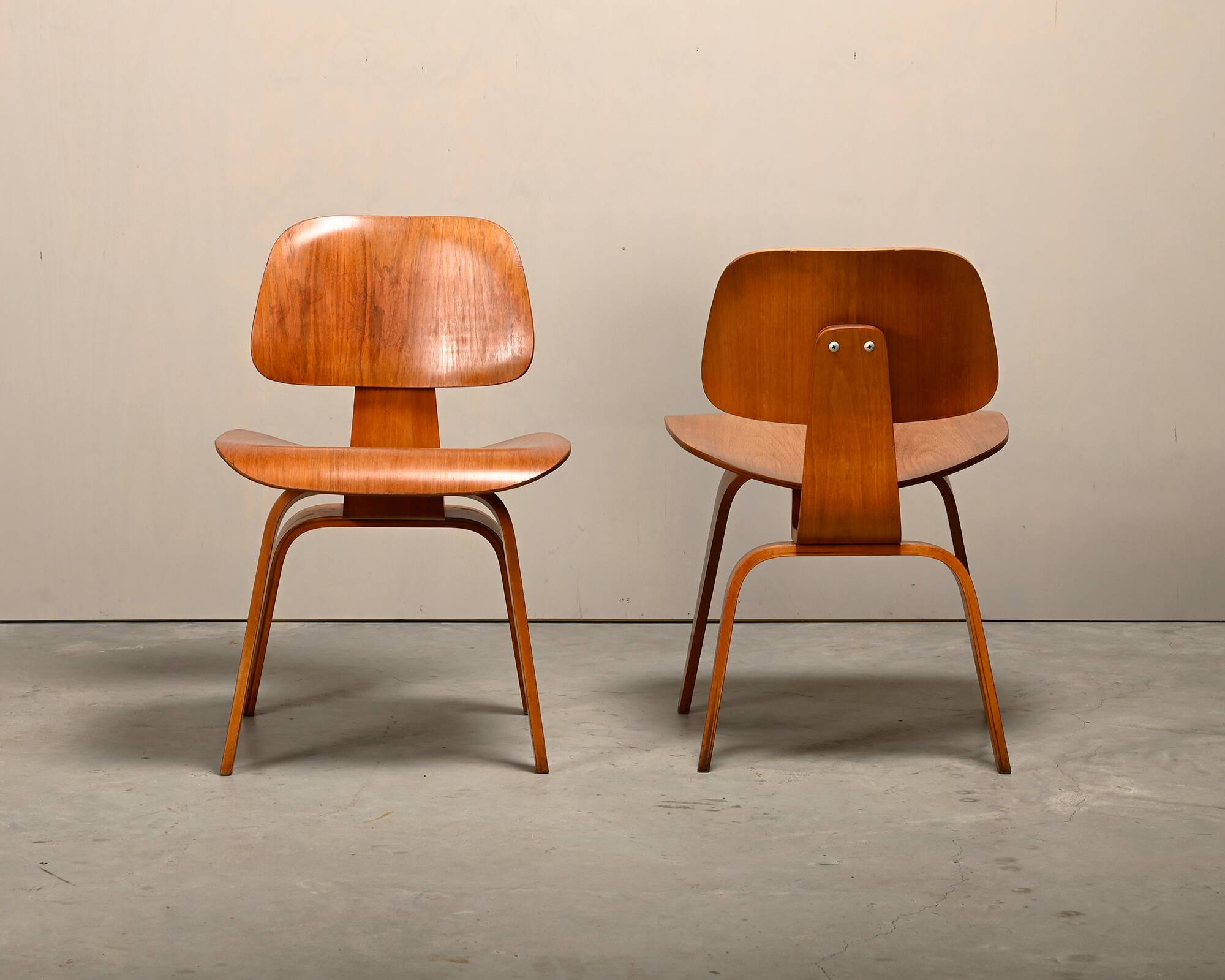 Charles and Ray Eames Early DCW Walnut Plywood Dining Chairs Herman Miller