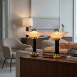 Pair of Art Deco bedside lamps, glasses signed Muller