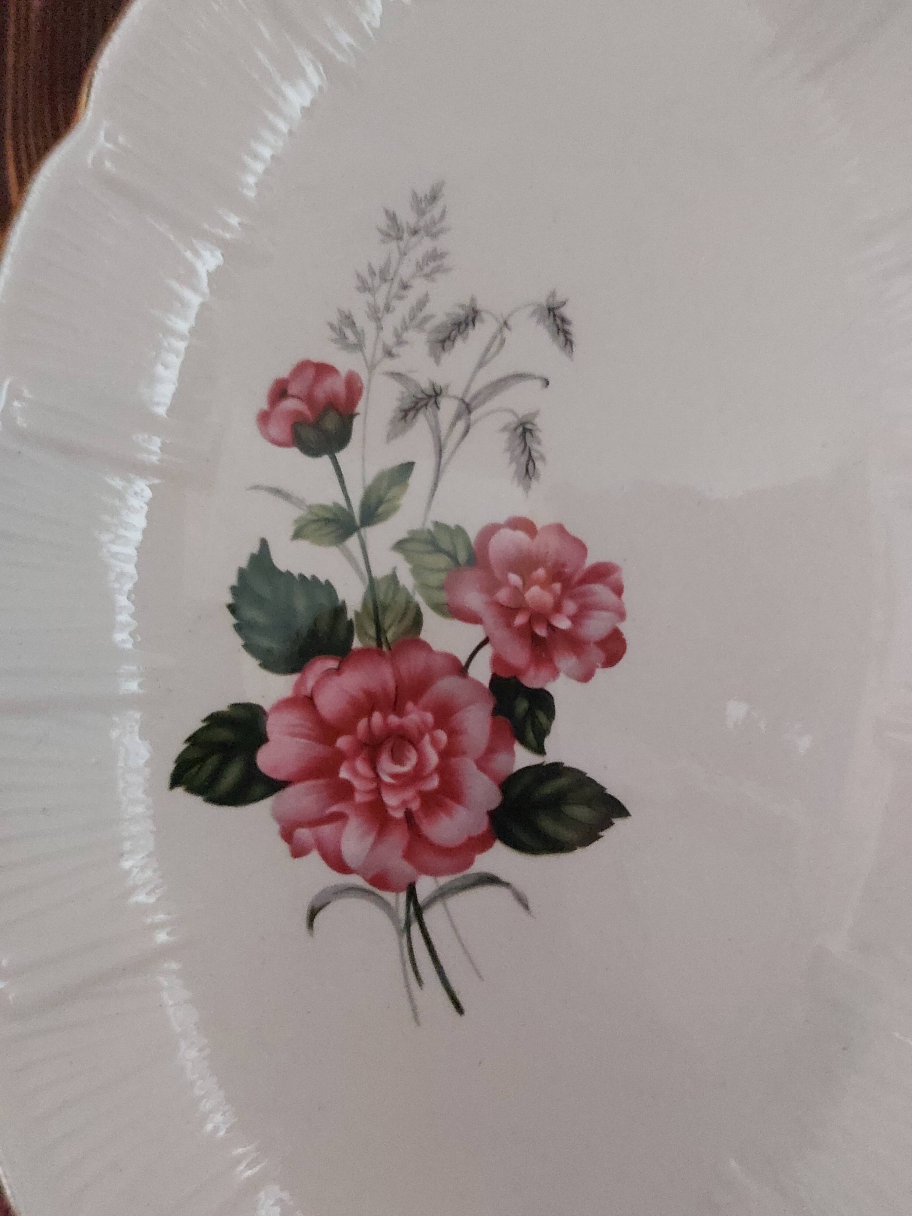 Ravier in earthenware L'Amandinoise decoration pink flowers