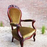 Mahogany Napoleon III Armchair with Carved Grapes  Decoration on Top, 1870s