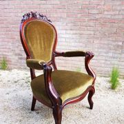 Mahogany Napoleon III Armchair with Carved Grapes  Decoration on Top, 1870s