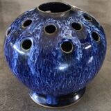 Pique-fleurs vase in enamelled stoneware with bluish running effect signed