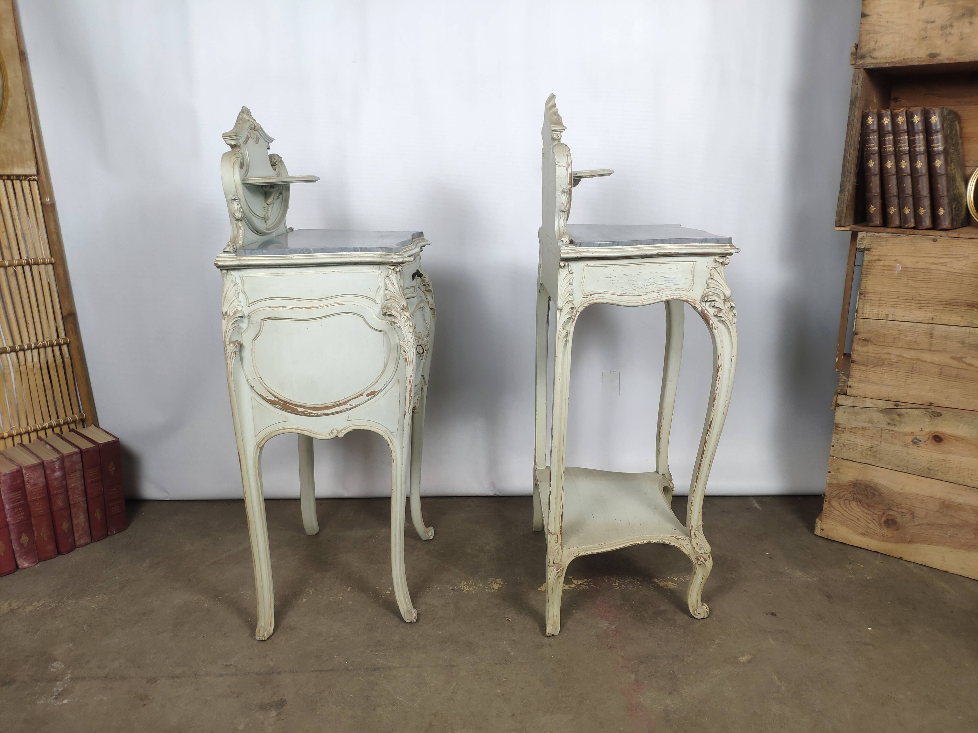 Louis XV white rock bedside pair