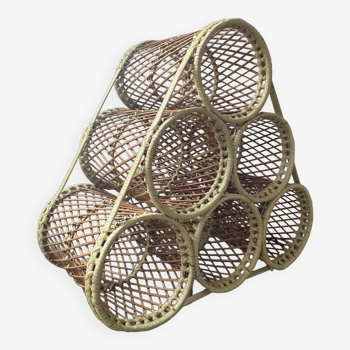Vintage bottle holder in rattan and woven wicker