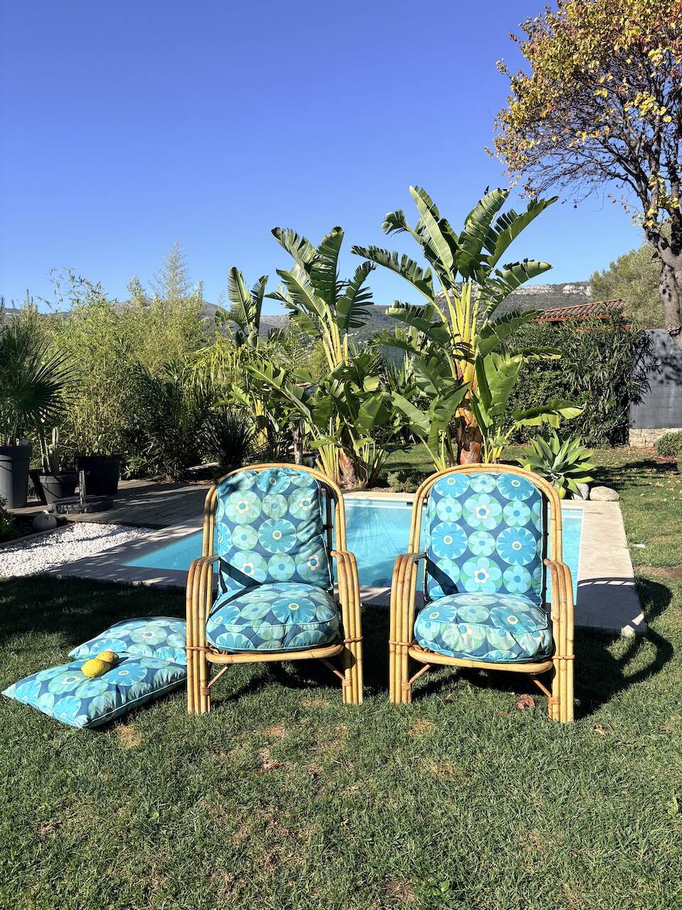 Pair of rattan armchairs "Audoux-Minnet" 1960