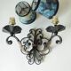 Antique black and gold metal wall lamp - 18th century style foliage lampshade