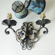 Antique black and gold metal wall lamp - 18th century style foliage lampshade