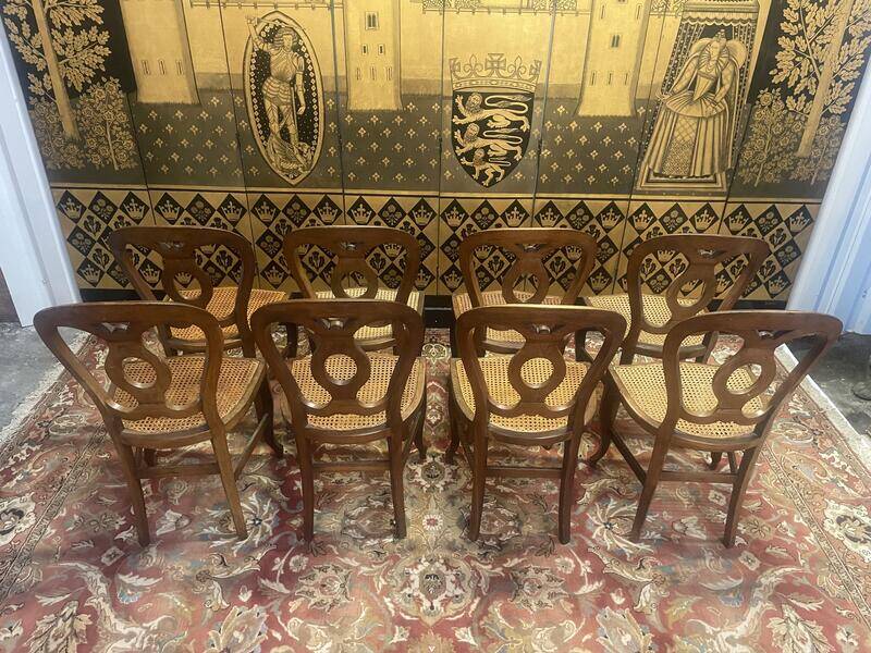 Set of 8 Louis Philippe cane chairs - caned in oak