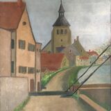 Tableau ancien la rue du village