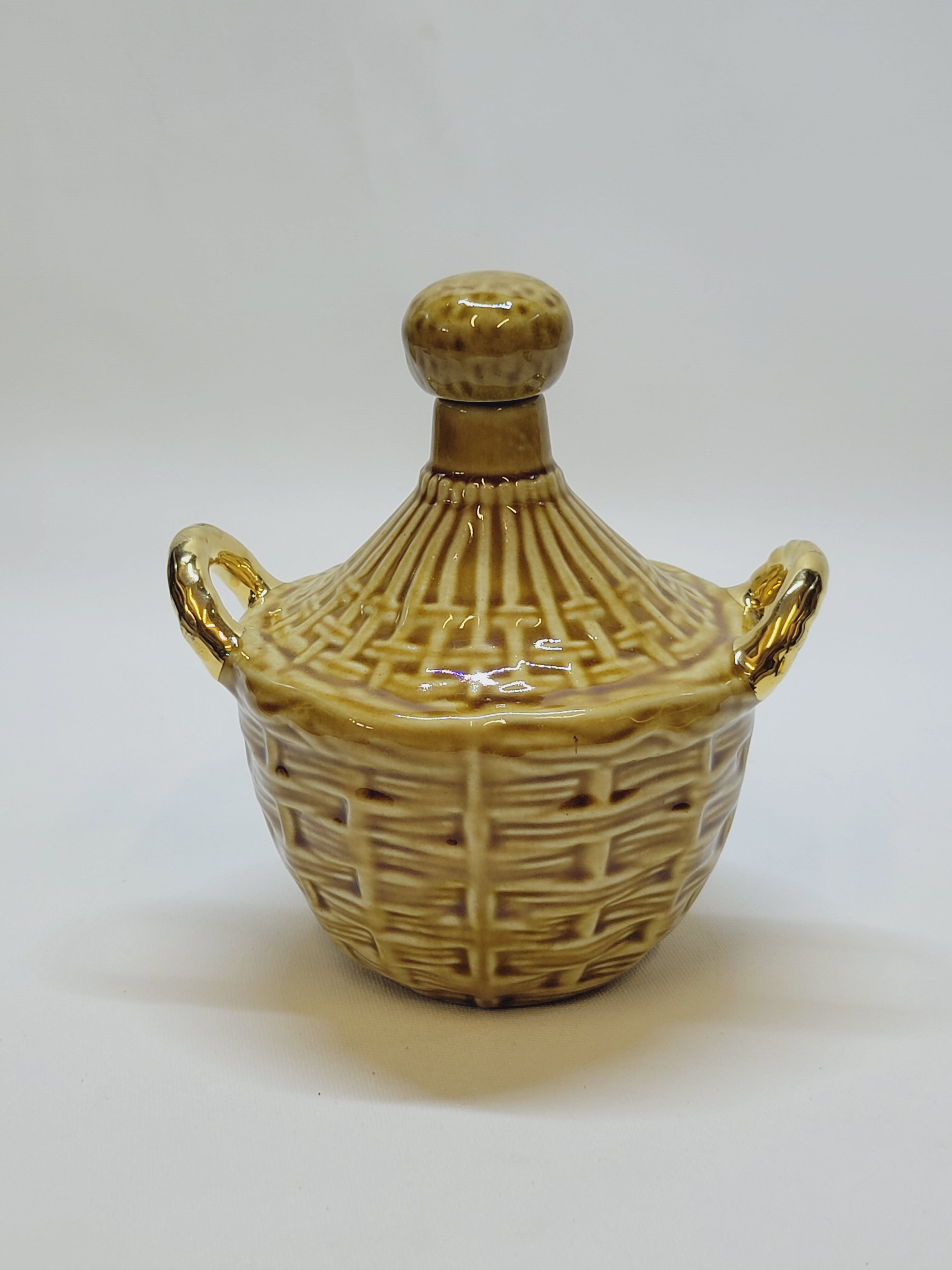 Bouteille Mini Dame Jeanne En Céramique Tressée Barbotine Majolique Vintage